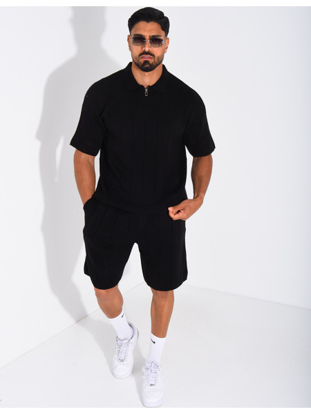 Ensemble côtelé short et polo à zip