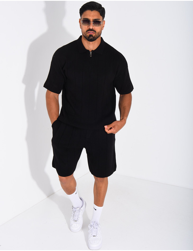 Ensemble côtelé short et polo à zip