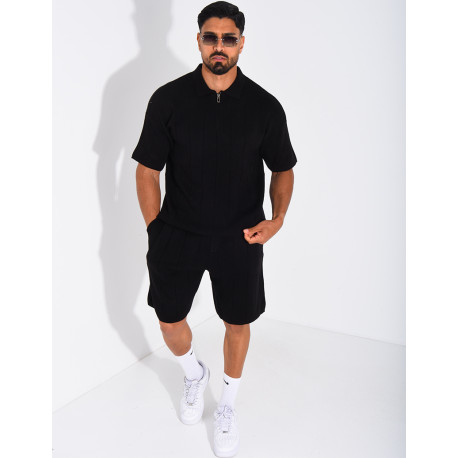 Ensemble côtelé short et polo à zip
