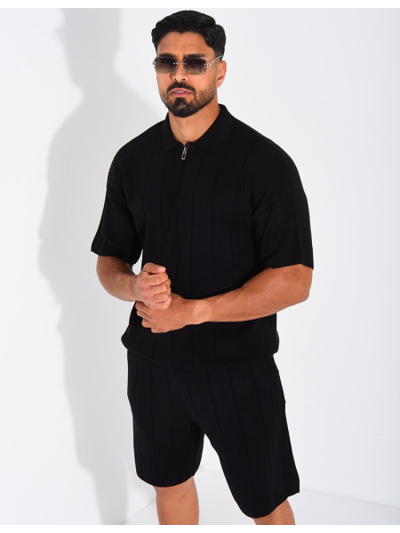 Ensemble côtelé short et polo à zip