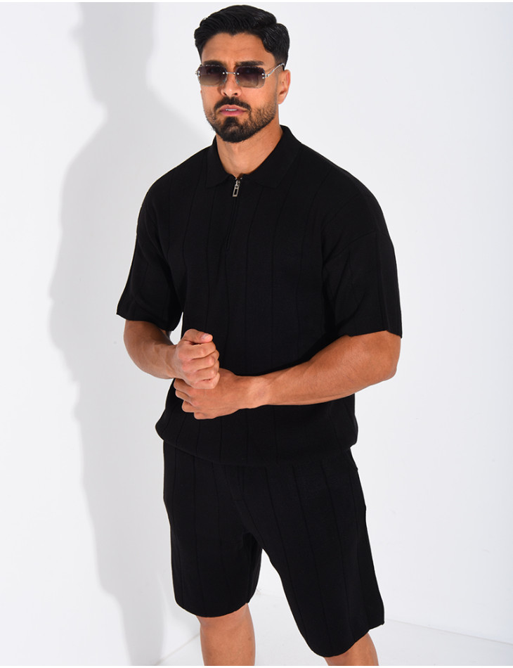 Ensemble côtelé short et polo à zip