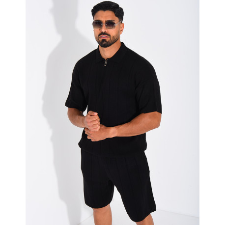 Ensemble côtelé short et polo à zip