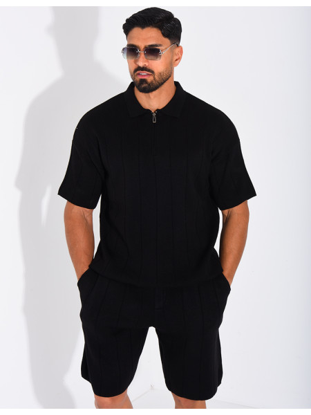 Ensemble côtelé short et polo à zip