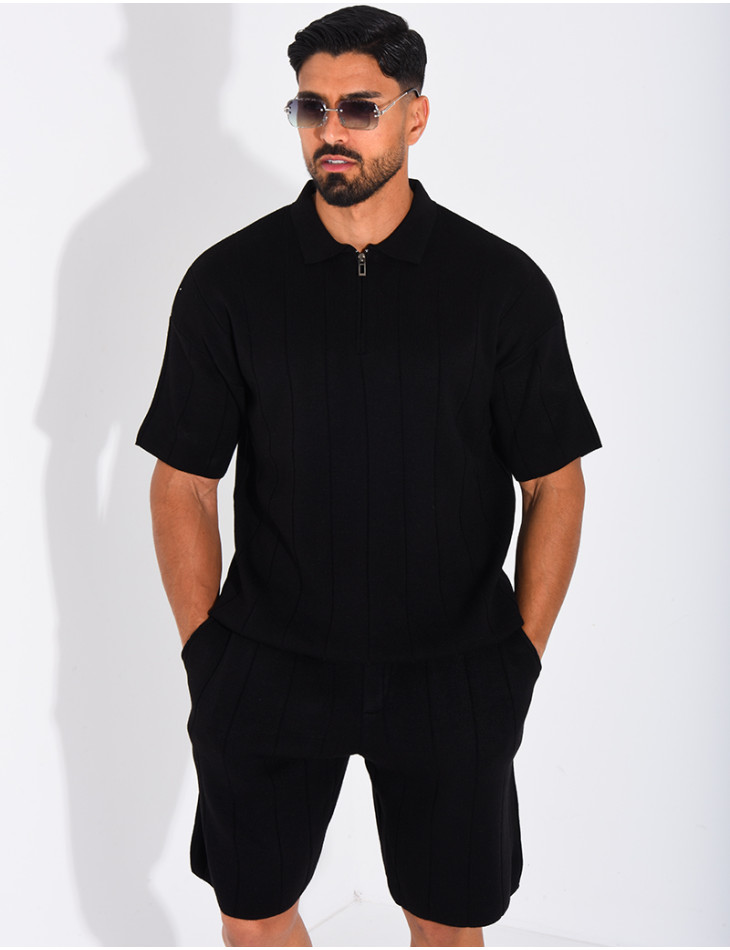 Ensemble côtelé short et polo à zip