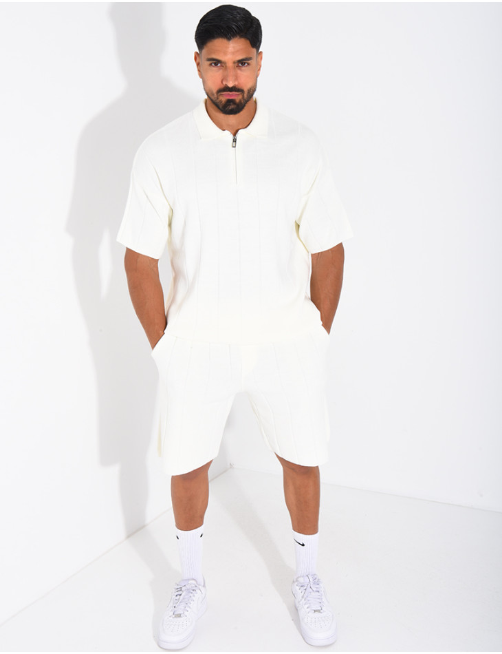 Ensemble côtelé short et polo à zip
