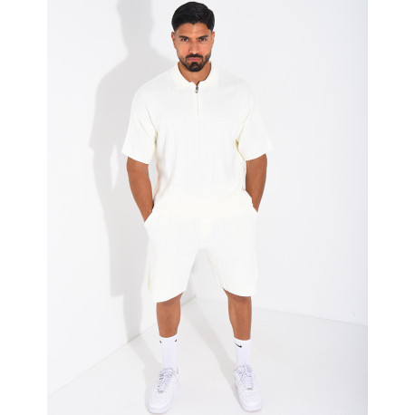 Ensemble côtelé short et polo à zip
