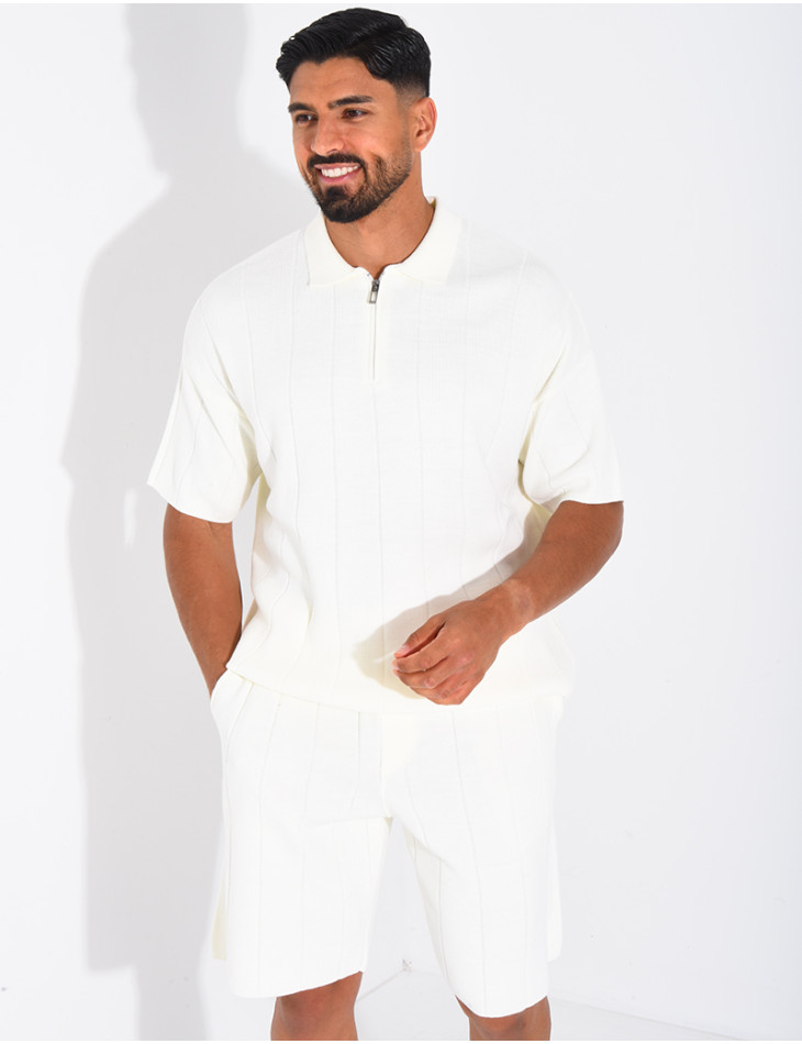 Ensemble côtelé short et polo à zip
