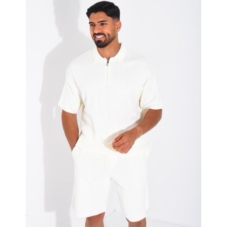 Ensemble côtelé short et polo à zip