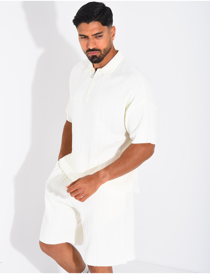 Ensemble côtelé short et polo à zip