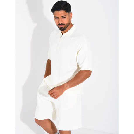 Ensemble côtelé short et polo à zip