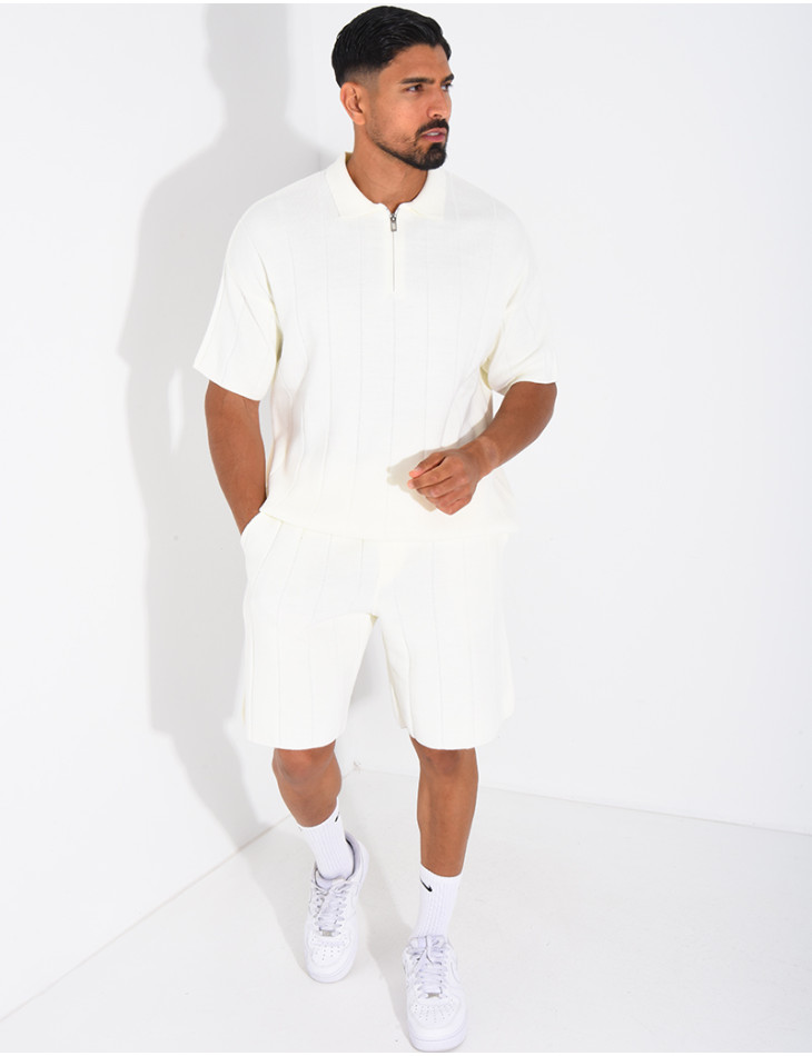 Ensemble côtelé short et polo à zip