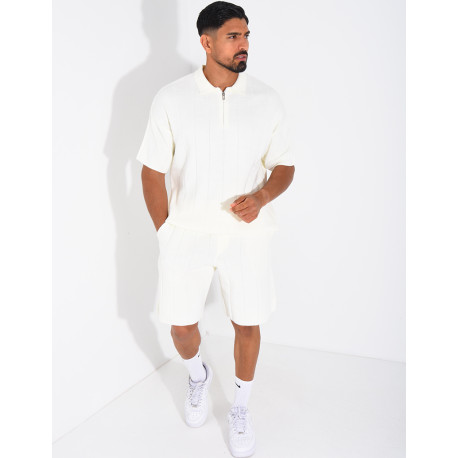 Ensemble côtelé short et polo à zip
