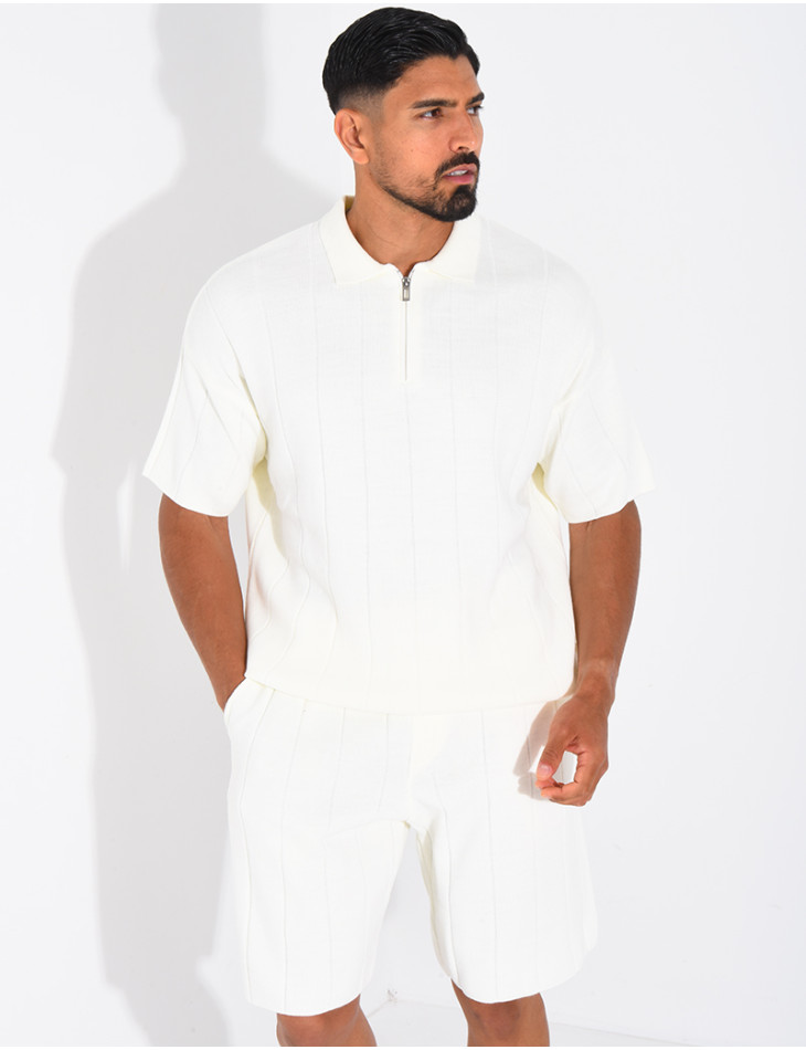 Ensemble côtelé short et polo à zip