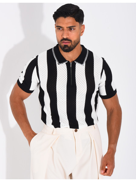Polo ajouré et rayé à zip
