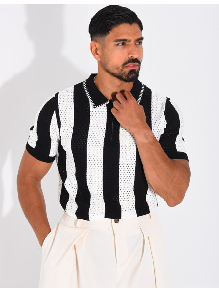 Polo ajouré et rayé à zip