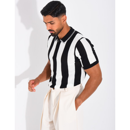 Polo ajouré et rayé à zip