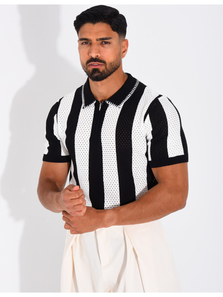 Polo ajouré et rayé à zip