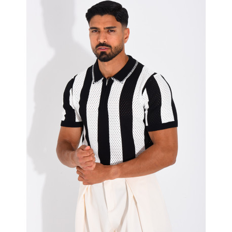 Polo ajouré et rayé à zip