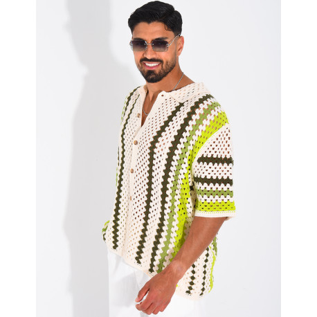 Chemise ajourée à rayures