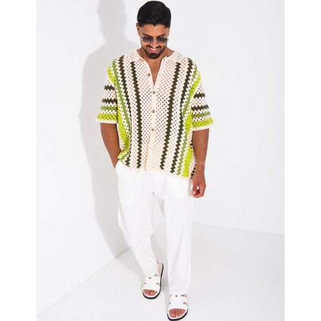 Chemise ajourée à rayures
