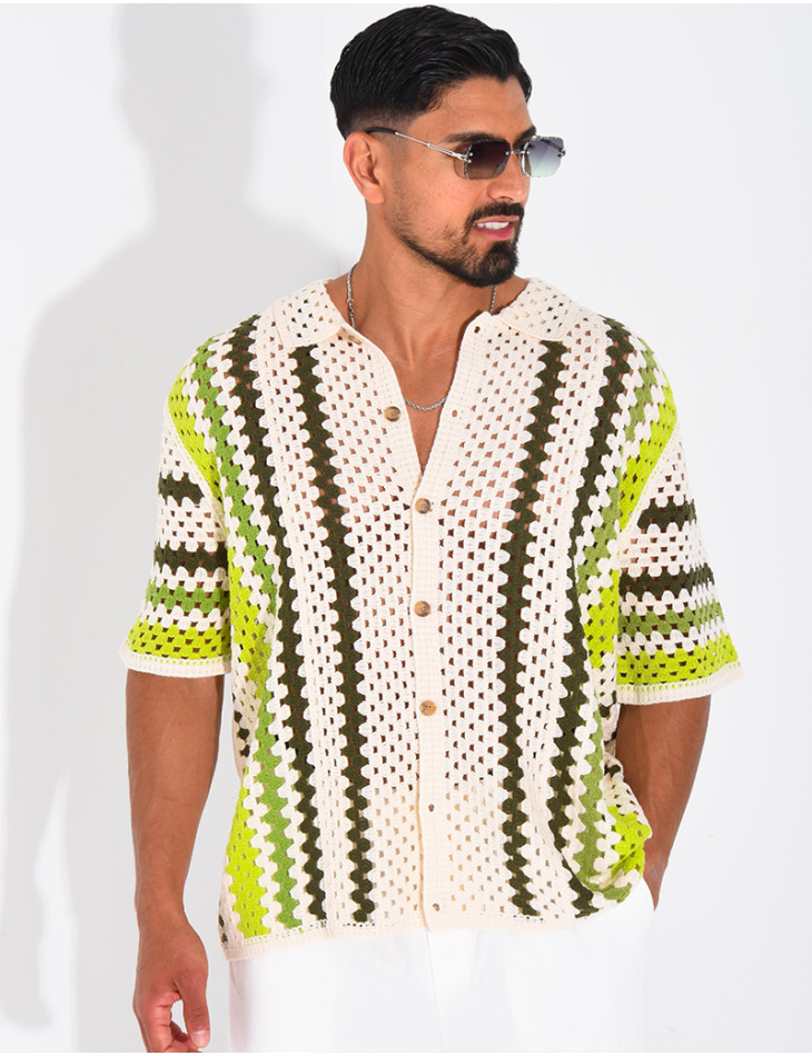 Chemise ajourée à rayures