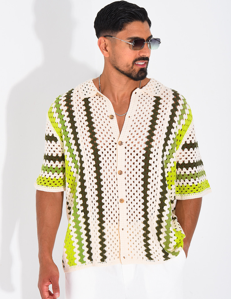 Chemise ajourée à rayures