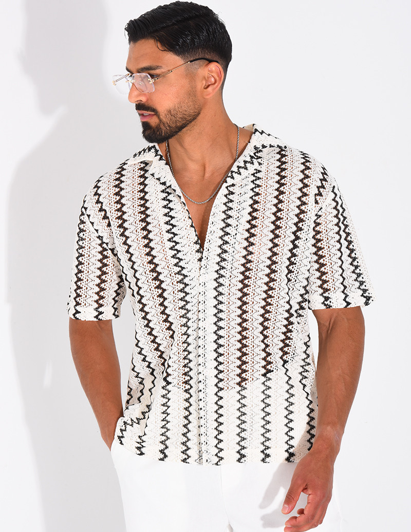Chemise ajourée à rayures