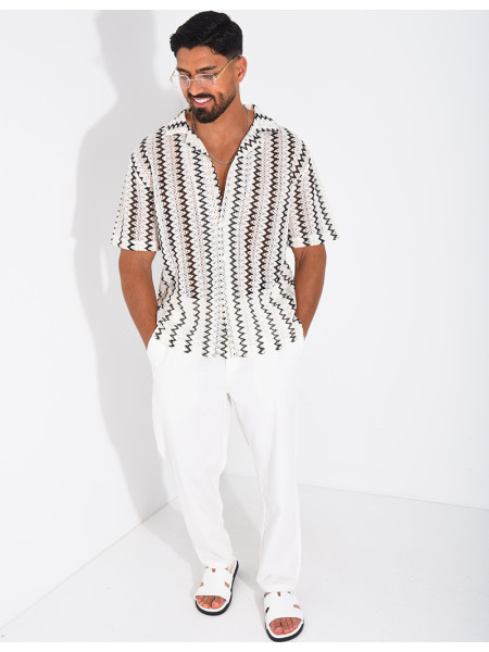 Chemise ajourée à rayures