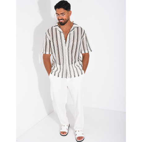 Chemise ajourée à rayures