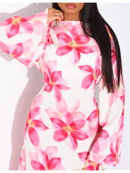 Robe longue effet lin à imprimé floral à nouer dans le dos