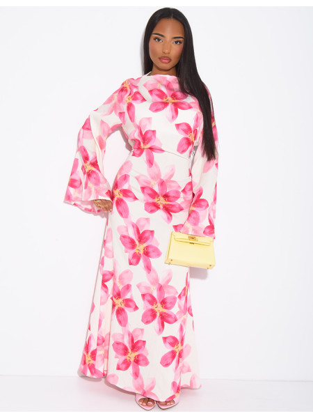 Robe longue effet lin à imprimé floral à nouer dans le dos