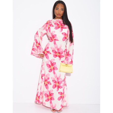 Robe longue effet lin à imprimé floral à nouer dans le dos