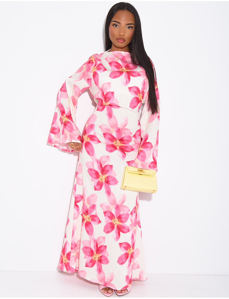 Ice Box Robe Robe longue effet lin à imprimé floral à nouer dans le dos