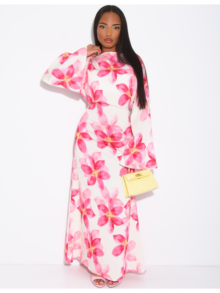 Robe longue effet lin à imprimé floral à nouer dans le dos