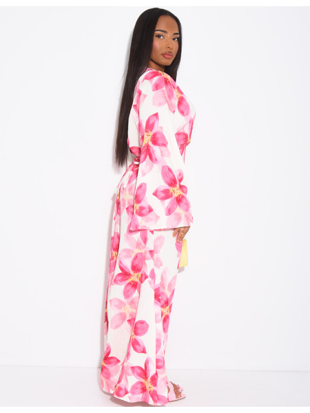 Robe longue effet lin à imprimé floral à nouer dans le dos