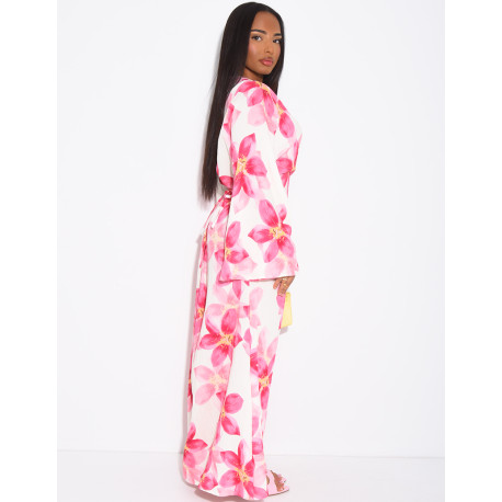 Robe longue effet lin à imprimé floral à nouer dans le dos