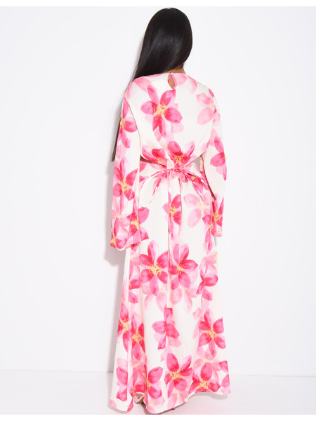 Robe longue effet lin à imprimé floral à nouer dans le dos