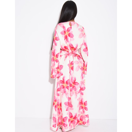 Robe longue effet lin à imprimé floral à nouer dans le dos