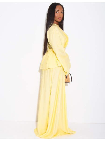 Ensemble effet lin jupe et top avec ceinture assortie