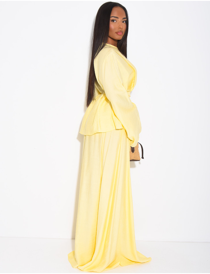 Ensemble effet lin jupe et top avec ceinture assortie