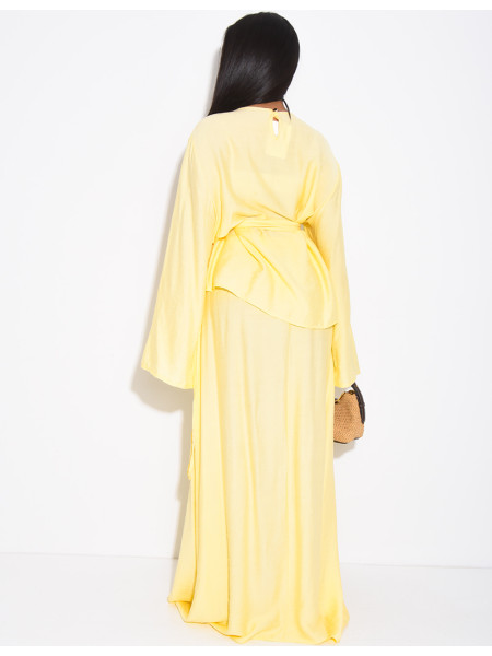 Ensemble effet lin jupe et top avec ceinture assortie