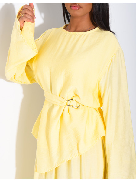 Ensemble effet lin jupe et top avec ceinture assortie