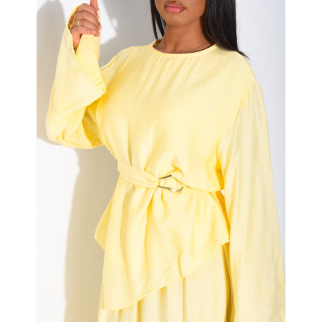Ensemble effet lin jupe et top avec ceinture assortie