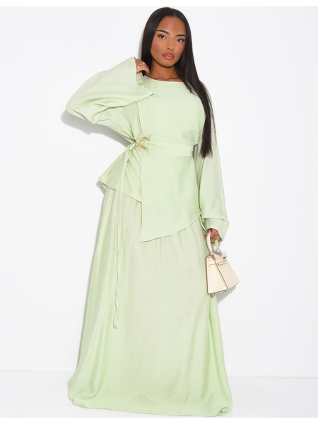 Ensemble effet lin jupe et top avec ceinture assortie