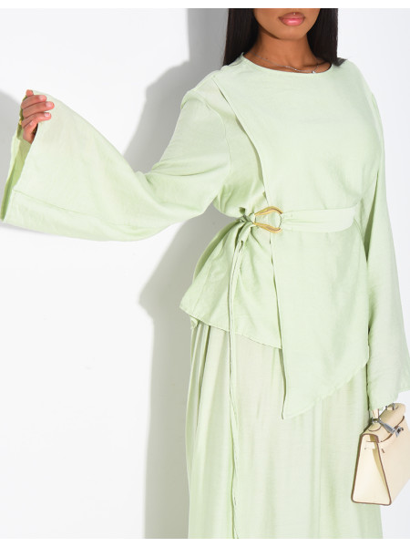Ensemble effet lin jupe et top avec ceinture assortie