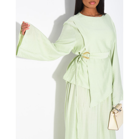 Ensemble effet lin jupe et top avec ceinture assortie