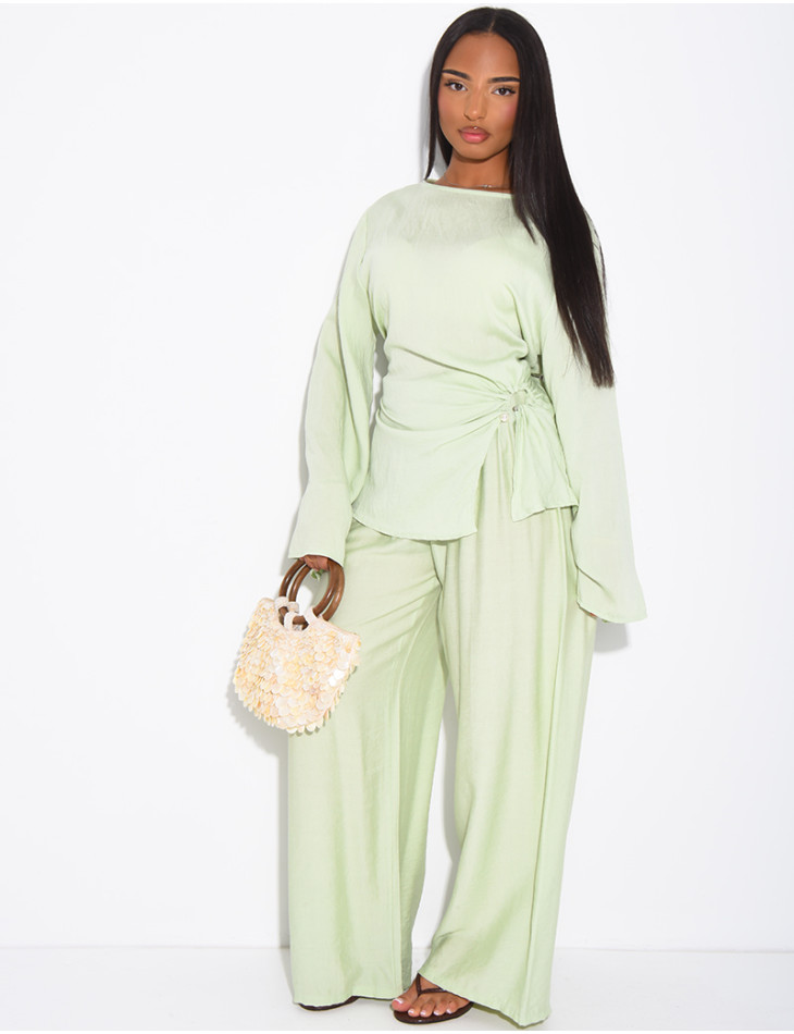 Ensemble en lin pantalon et top fendu
