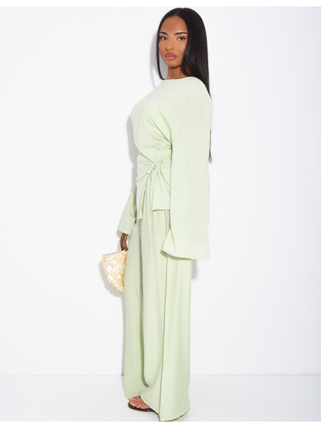 Ensemble en lin pantalon et top fendu