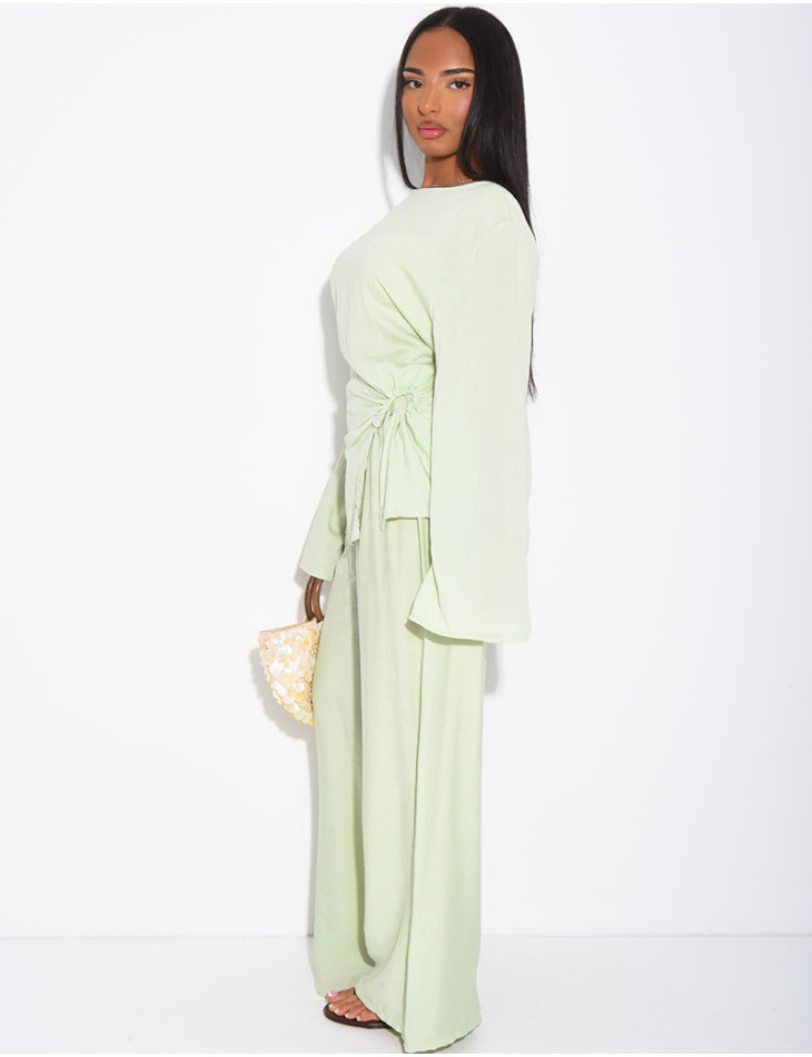 Ensemble en lin pantalon et top fendu