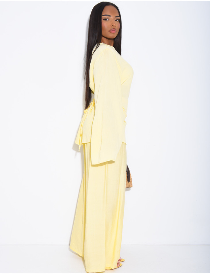 Ensemble en lin pantalon et top fendu